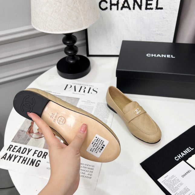 CHANEL 25S LOAFER DANCE SHOES IN BEIGE CALFSKIN GOLD HARDWRE