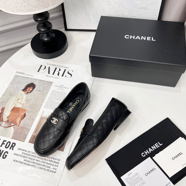 CHANEL 25S LOAFER DANCE SHOES IN BLACK CALFSKIN GOLD HARDWRE