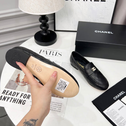 CHANEL 25S LOAFER DANCE SHOES IN BLACK CALFSKIN GOLD HARDWRE