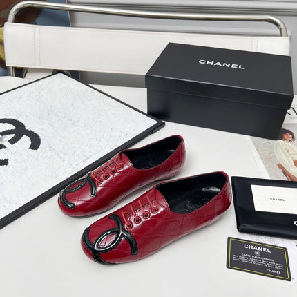 CHANEL 25S DANCE SHOES WITH PRINTED LOGO IN BURGUNDY CALFSKIN
