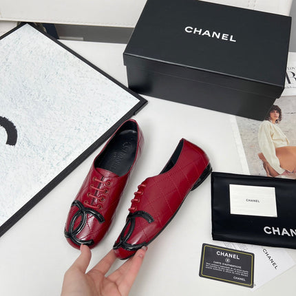 CHANEL 25S DANCE SHOES WITH PRINTED LOGO IN BURGUNDY CALFSKIN