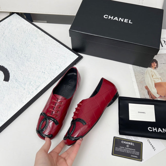 CHANEL 25S DANCE SHOES WITH PRINTED LOGO IN BURGUNDY CALFSKIN