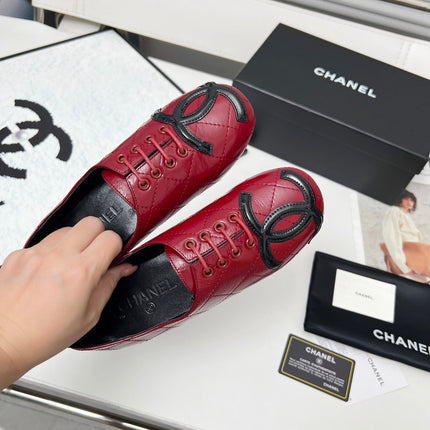 CHANEL 25S DANCE SHOES WITH PRINTED LOGO IN BURGUNDY CALFSKIN