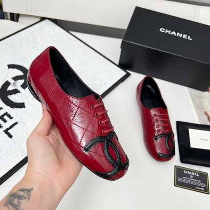 CHANEL 25S DANCE SHOES WITH PRINTED LOGO IN BURGUNDY CALFSKIN