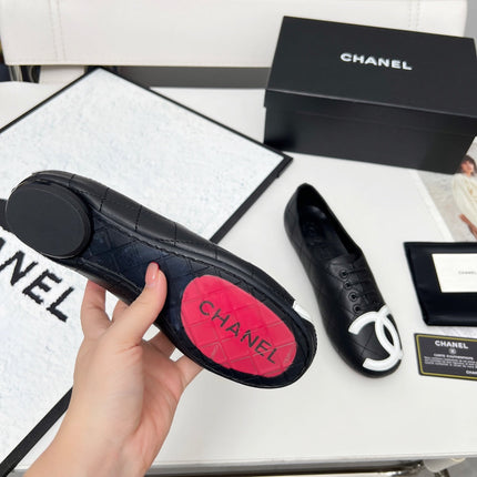 CHANEL 25S DANCE SHOES WITH PRINTED LOGO IN BLACK CALFSKIN