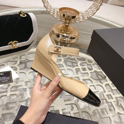 cc ballet 6cm beige black wedge heel