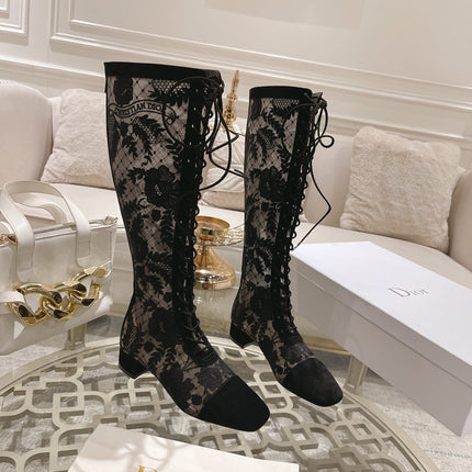 NAUGHTILY-D BOOT BLACK TRANSPARENT MESH AND SUEDE EMBROIDERED WITH ROSES MOTIF 35 MM
