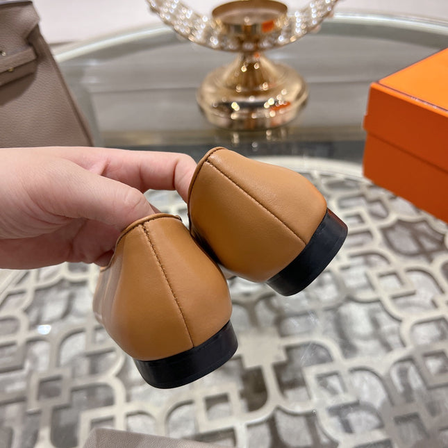 H - BUCKLE BALLET LIGHT BROWN CALFSKIN