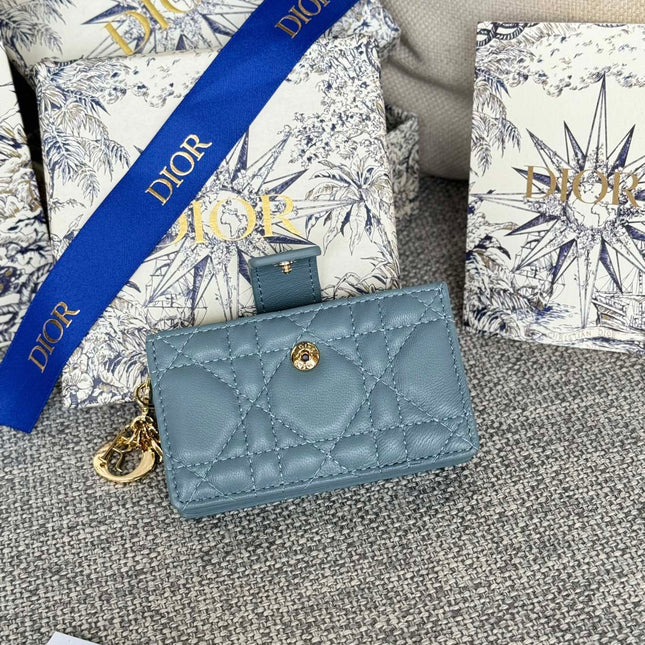 LADY JASMINE CARD HOLDER 10 IN SLATE GREY QUILTED PATENT CALFSKIN