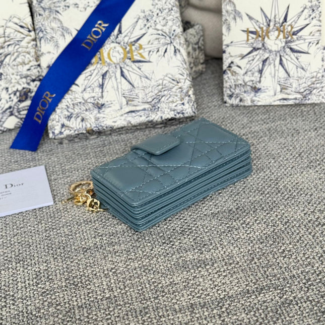 LADY JASMINE CARD HOLDER 10 IN SLATE GREY QUILTED PATENT CALFSKIN