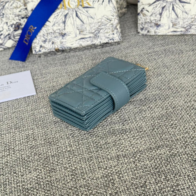 LADY JASMINE CARD HOLDER 10 IN SLATE GREY QUILTED PATENT CALFSKIN