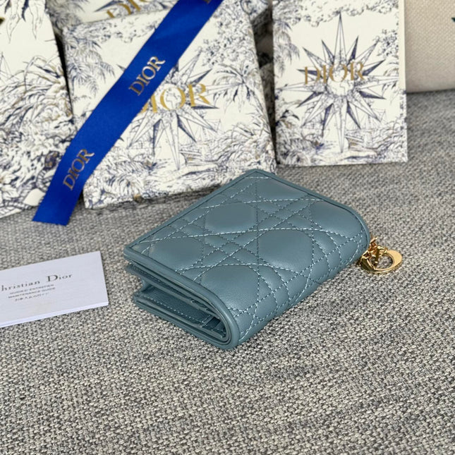 MINI LADY GARDENIA WALLET 11 IN SLATE GREY QUILTED CALFSKIN
