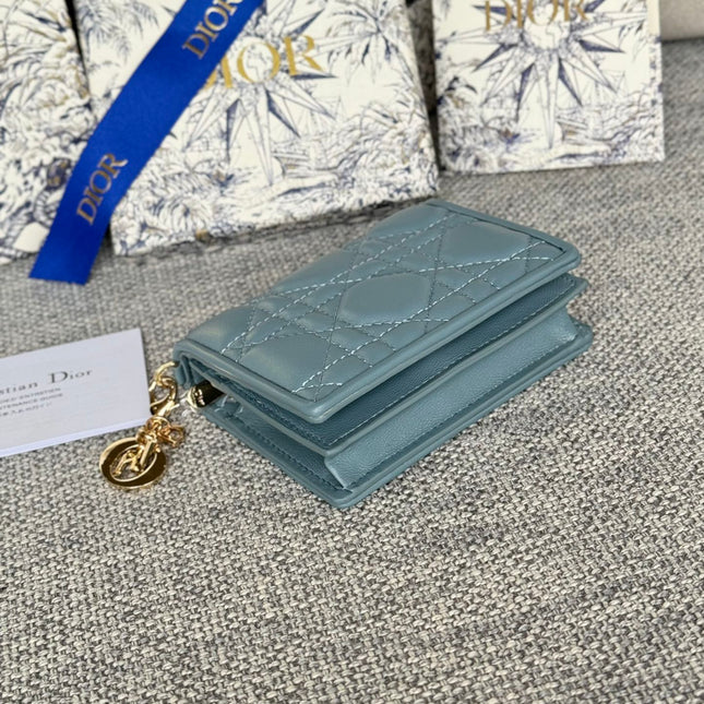 MINI LADY GARDENIA WALLET 11 IN SLATE GREY QUILTED CALFSKIN