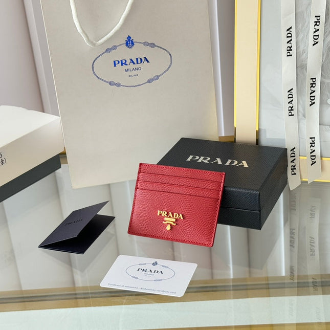 PRA 10 CARD HOLDER IN CHERRY RED CALFSKIN