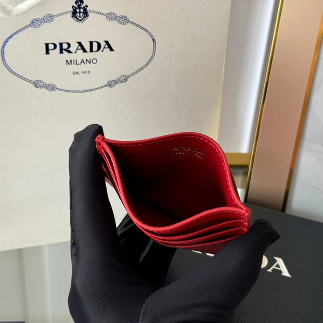 PRA 10 CARD HOLDER IN CHERRY RED CALFSKIN