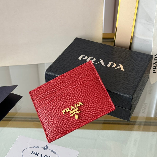 PRA 10 CARD HOLDER IN CHERRY RED CALFSKIN