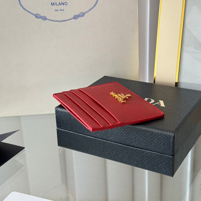 PRA 10 CARD HOLDER IN CHERRY RED CALFSKIN