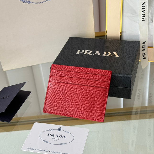PRA 10 CARD HOLDER IN CHERRY RED CALFSKIN
