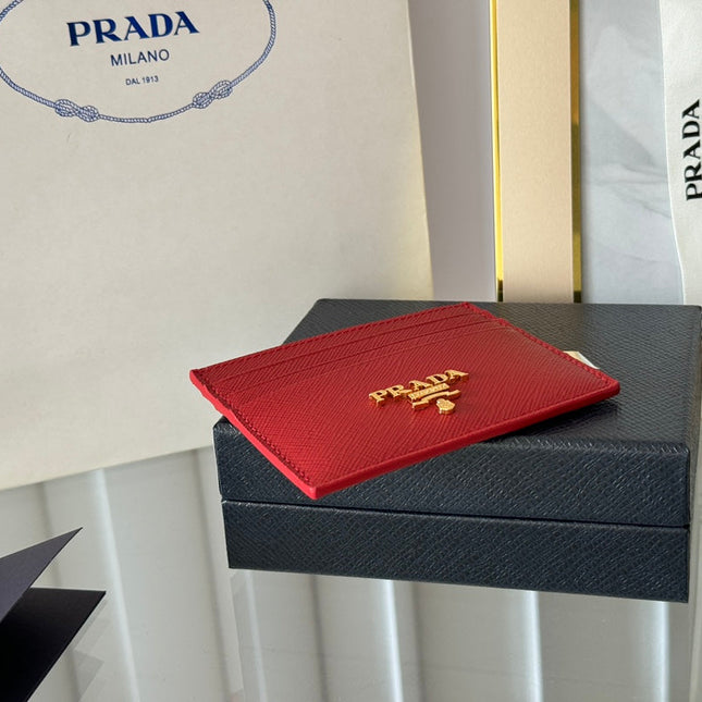 PRA 10 CARD HOLDER IN CHERRY RED CALFSKIN