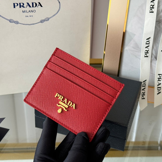 PRA 10 CARD HOLDER IN CHERRY RED CALFSKIN