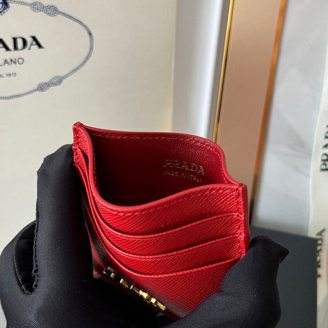 PRA 10 CARD HOLDER IN CHERRY RED CALFSKIN