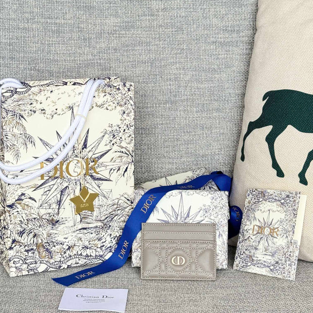 CARO FREESIA CARD HOLDER 10 IN LIGHT GREY CANNAGE CALFSKIN