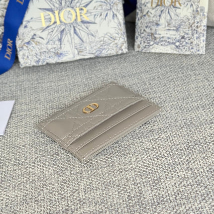 CARO FREESIA CARD HOLDER 10 IN LIGHT GREY CANNAGE CALFSKIN