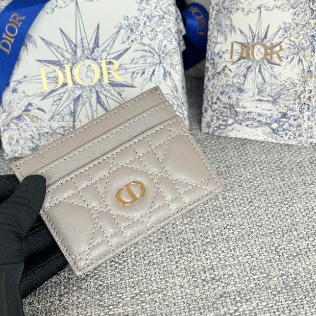 CARO FREESIA CARD HOLDER 10 IN LIGHT GREY CANNAGE CALFSKIN