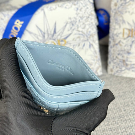 CARO FREESIA CARD HOLDER 10 IN BABY BLUE CANNAGE CALFSKIN