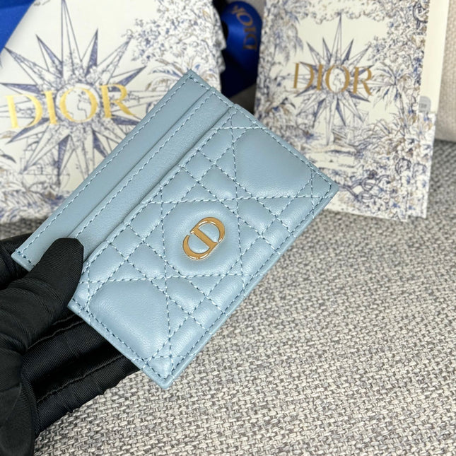 CARO FREESIA CARD HOLDER 10 IN BABY BLUE CANNAGE CALFSKIN