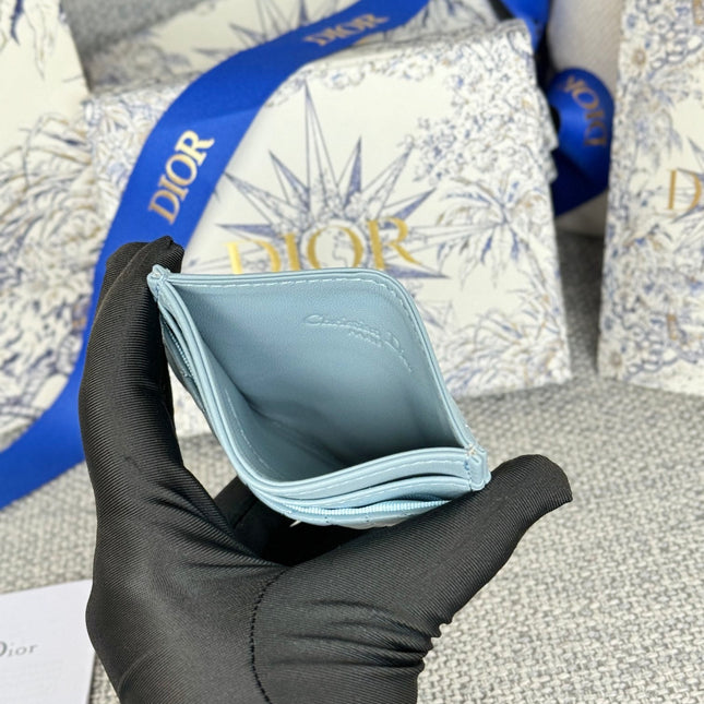 CARO FREESIA CARD HOLDER 10 IN BABY BLUE CANNAGE CALFSKIN