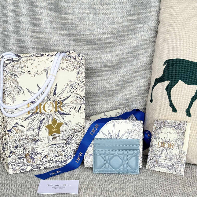 CARO FREESIA CARD HOLDER 10 IN BABY BLUE CANNAGE CALFSKIN