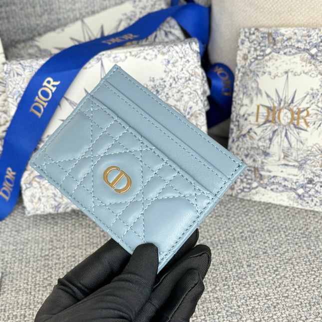 CARO FREESIA CARD HOLDER 10 IN BABY BLUE CANNAGE CALFSKIN