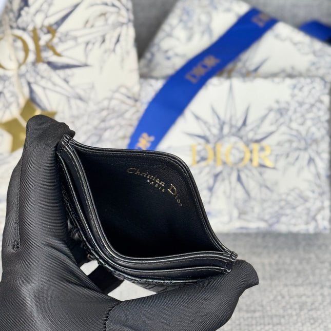 FREESIA CARD HOLDER 10 IN BLACK QUILTED ALLOVER CALFSKIN