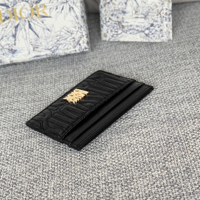 FREESIA CARD HOLDER 10 IN BLACK QUILTED ALLOVER CALFSKIN