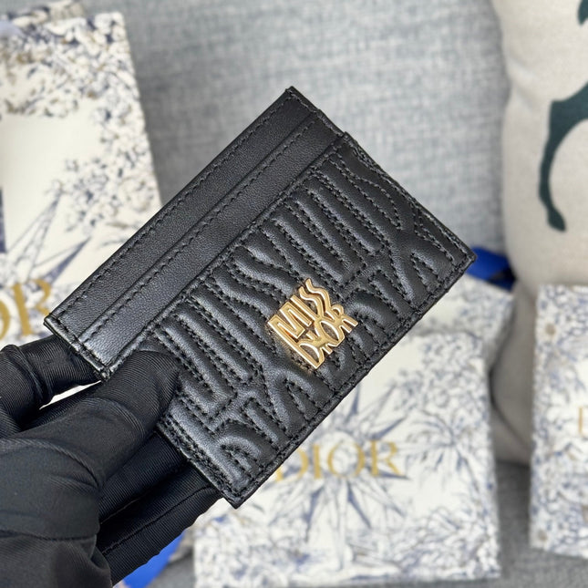 FREESIA CARD HOLDER 10 IN BLACK QUILTED ALLOVER CALFSKIN