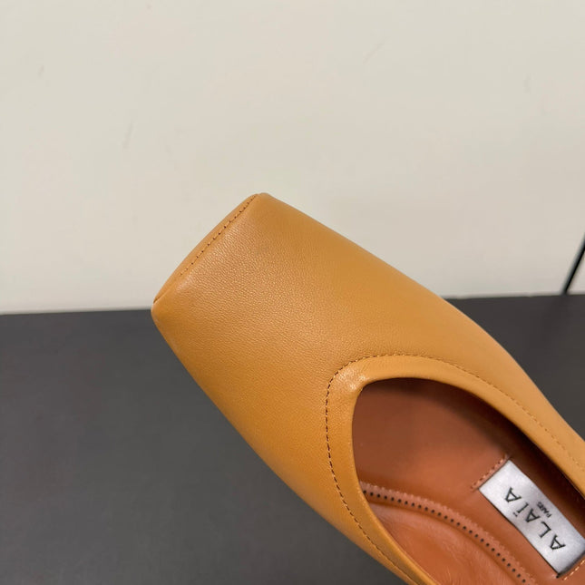 ALAIA BALLET FLATS IN COPPER BROWN SMOOTH CALFSKIN