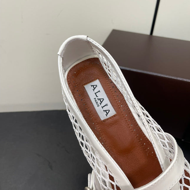 ALAIA BALLET FLATS IN WHITE MESH FISHNET