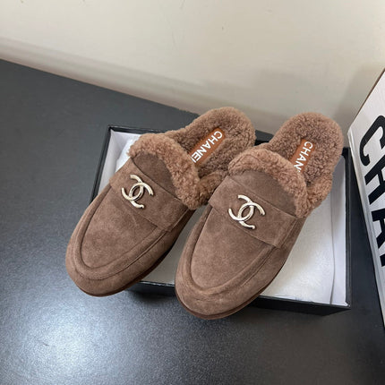 LOAFERS MULE IN MEDIUM BROWN SUEDE AND FLEECE LINING