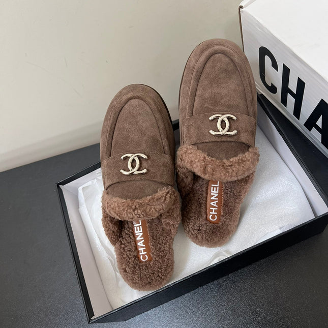 LOAFERS MULE IN MEDIUM BROWN SUEDE AND FLEECE LINING