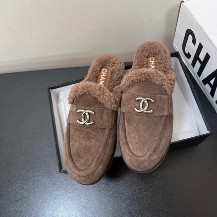 LOAFERS MULE IN MEDIUM BROWN SUEDE AND FLEECE LINING