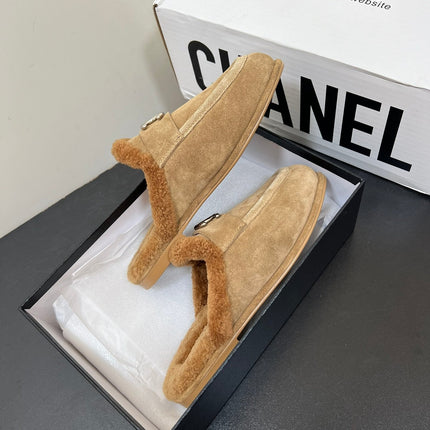 LOAFERS MULE IN PEANUT BROWN SUEDE AND FLEECE LINING