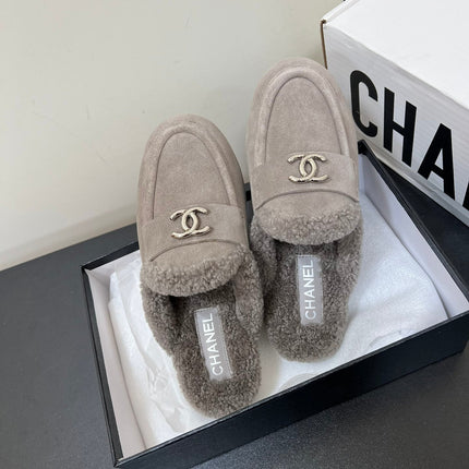 LOAFERS MULE IN DESERT BROWN SUEDE AND FLEECE LINING