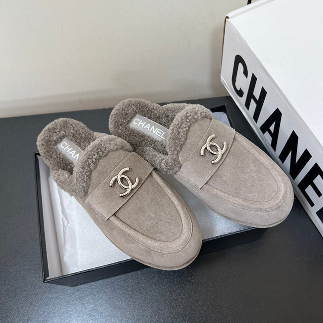 LOAFERS MULE IN DESERT BROWN SUEDE AND FLEECE LINING