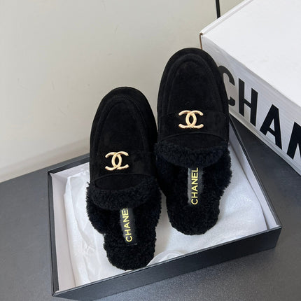 LOAFERS MULE IN BLACK SUEDE AND FLEECE LINING