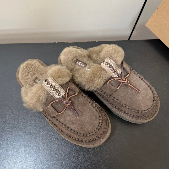 DISQUETTE ALPINE IN CEDAR BROWN SUEDE AND FLEECE