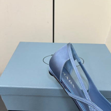 CUT-OUT BALLERINAS IN PERANO BLUE SATIN