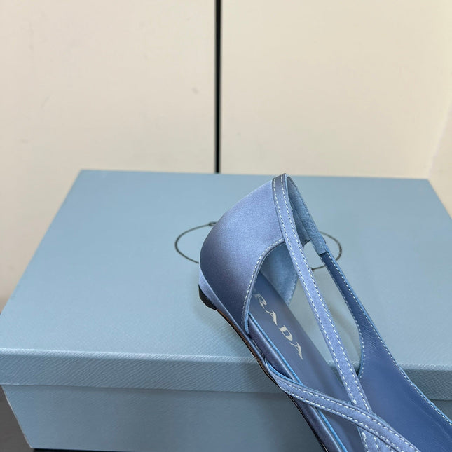 CUT-OUT BALLERINAS IN PERANO BLUE SATIN