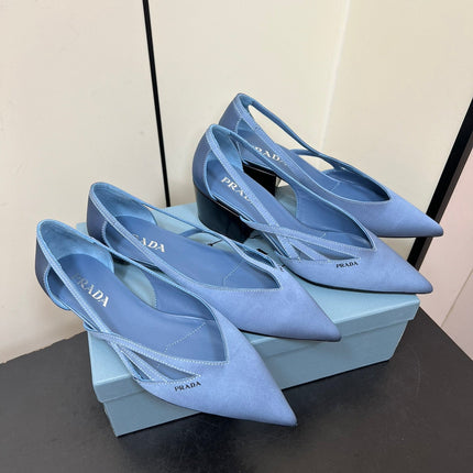 CUT-OUT BALLERINAS IN PERANO BLUE SATIN