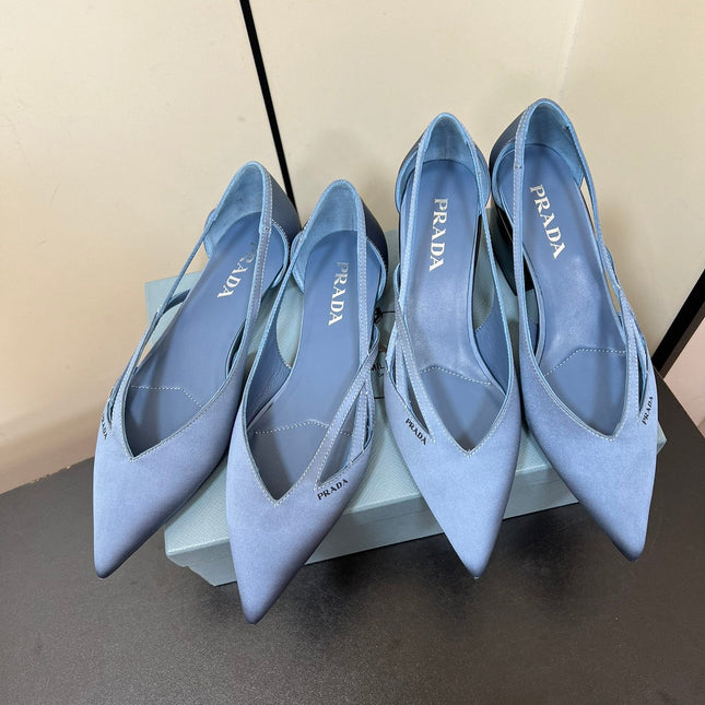 CUT-OUT BALLERINAS IN PERANO BLUE SATIN
